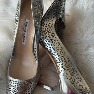 Manolo Blahnik Silver Laser Cut Pumps